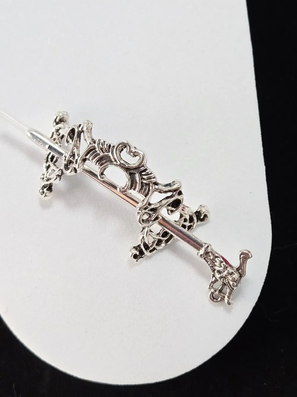 Antique Silver Filigree Hair Fork Barrette Gothic Medieval Renaissance Hair Pin